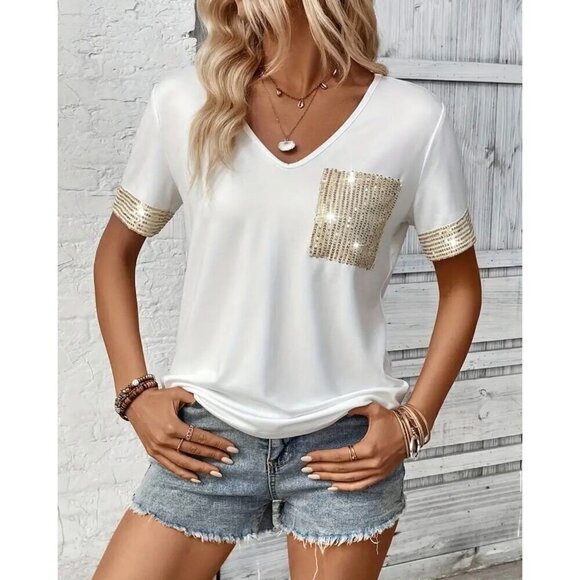 Sequin Pocket White Top - Picture 6 of 6